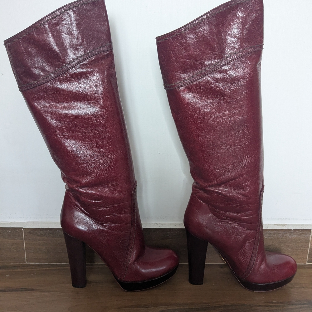 Prada Burgundy Leather Heeled Boots - Picture 2 of 4